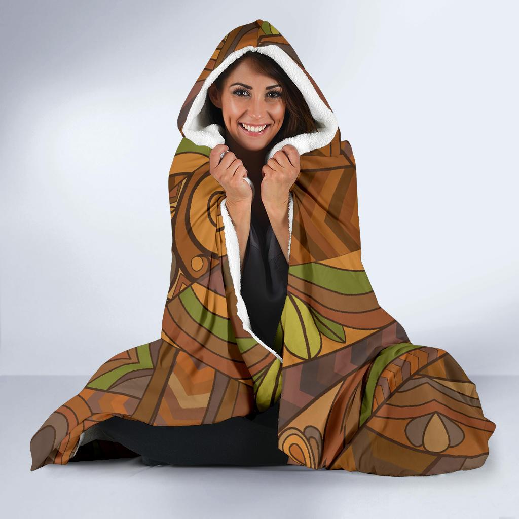 Maori Ornament Design Print Hooded Blanket-JTAMIGO.COM
