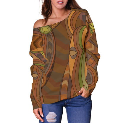 Maori Ornament Design Print Off Shoulder Sweatshirt