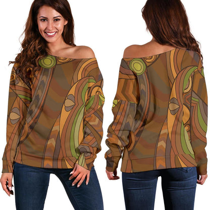 Maori Ornament Design Print Off Shoulder Sweatshirt