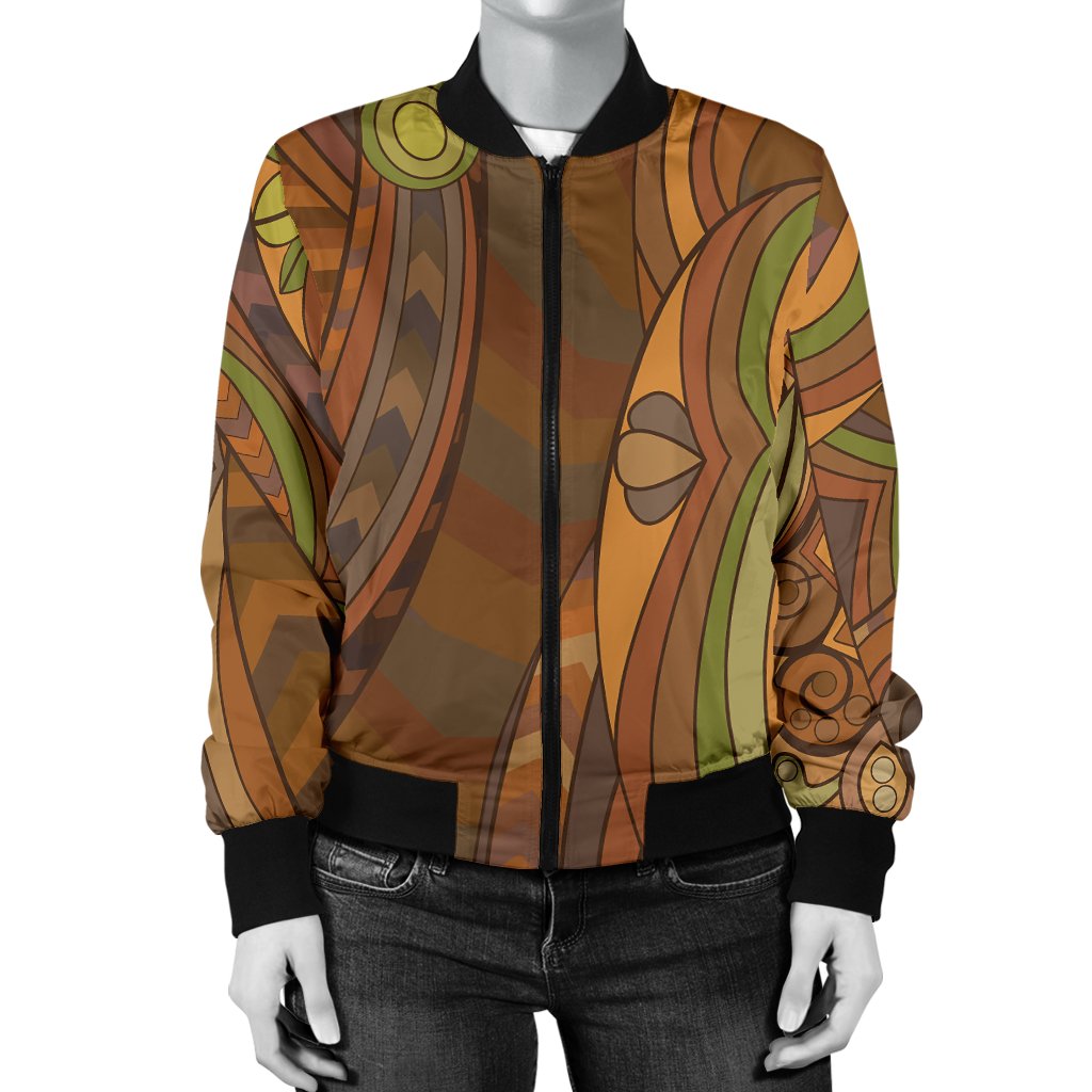 Maori Ornament Design Print Women Casual Bomber Jacket