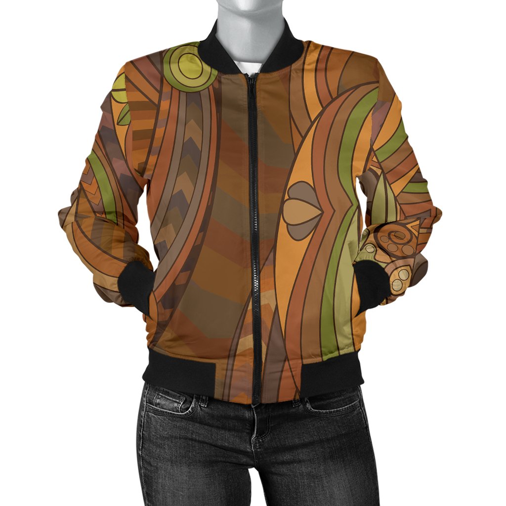 Maori Ornament Design Print Women Casual Bomber Jacket