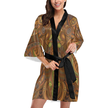 Maori Ornament Design Print Women Short Kimono Robe