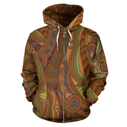 Maori Ornament Design Print Zip Up Hoodie