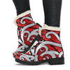 Maori Polynesian Themed Design Print Faux Fur Leather Boots-JTAMIGO.COM