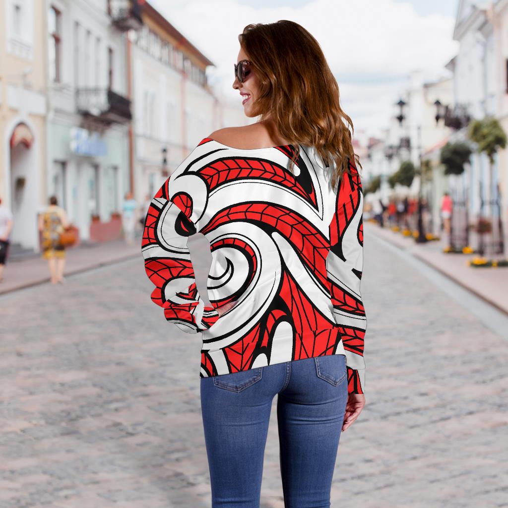 Maori Polynesian Themed Design Print Off Shoulder Sweatshirt