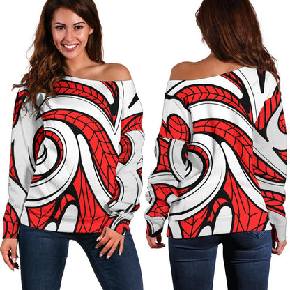 Maori Polynesian Themed Design Print Off Shoulder Sweatshirt