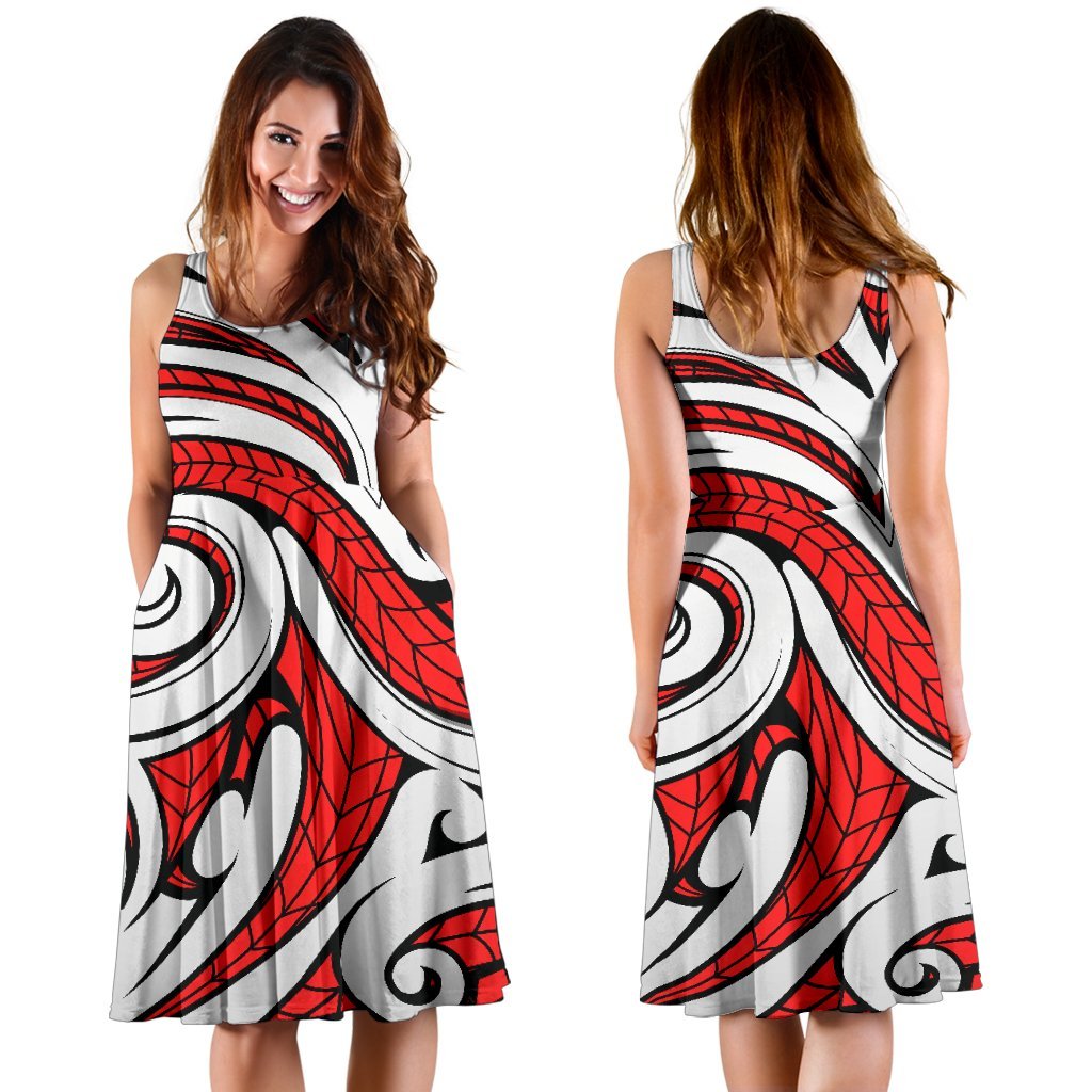 Maori Polynesian Themed Design Print Sleeveless Dress