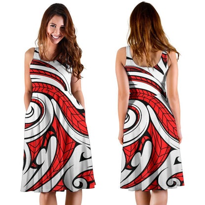 Maori Polynesian Themed Design Print Sleeveless Dress