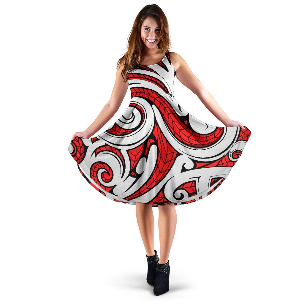Maori Polynesian Themed Design Print Sleeveless Dress