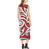 Maori Polynesian Themed Design Print Sleeveless Open Fork Long Dress (Model D08)-JTAMIGO.COM