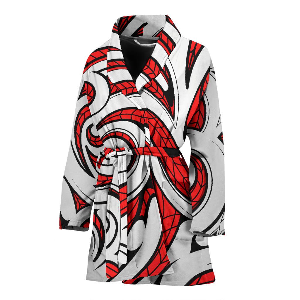 Maori Polynesian Themed Design Print Women Bath Robe-JTAMIGO.COM