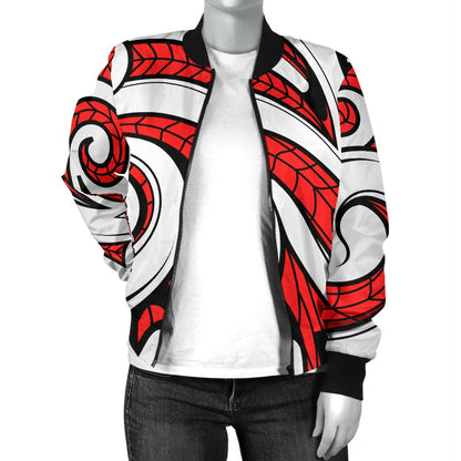 Maori Polynesian Themed Design Print Women Casual Bomber Jacket