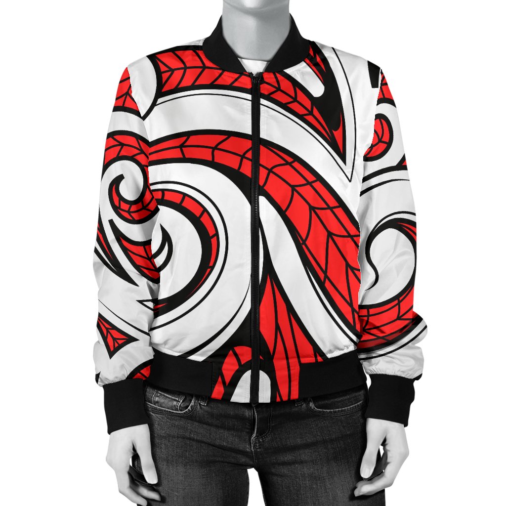Maori Polynesian Themed Design Print Women Casual Bomber Jacket