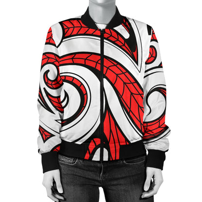 Maori Polynesian Themed Design Print Women Casual Bomber Jacket