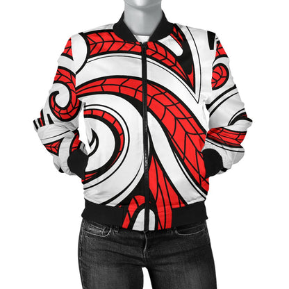 Maori Polynesian Themed Design Print Women Casual Bomber Jacket