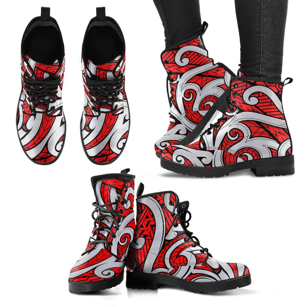 Maori Polynesian Themed Design Print Women Leather Boots-JTAMIGO.COM