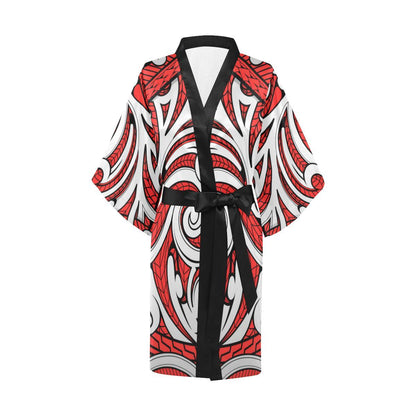 Maori Polynesian Themed Design Print Women Short Kimono Robe