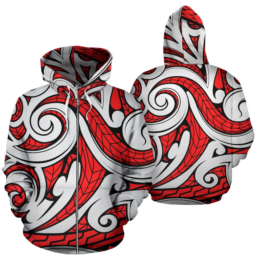 Maori Polynesian Themed Design Print Zip Up Hoodie