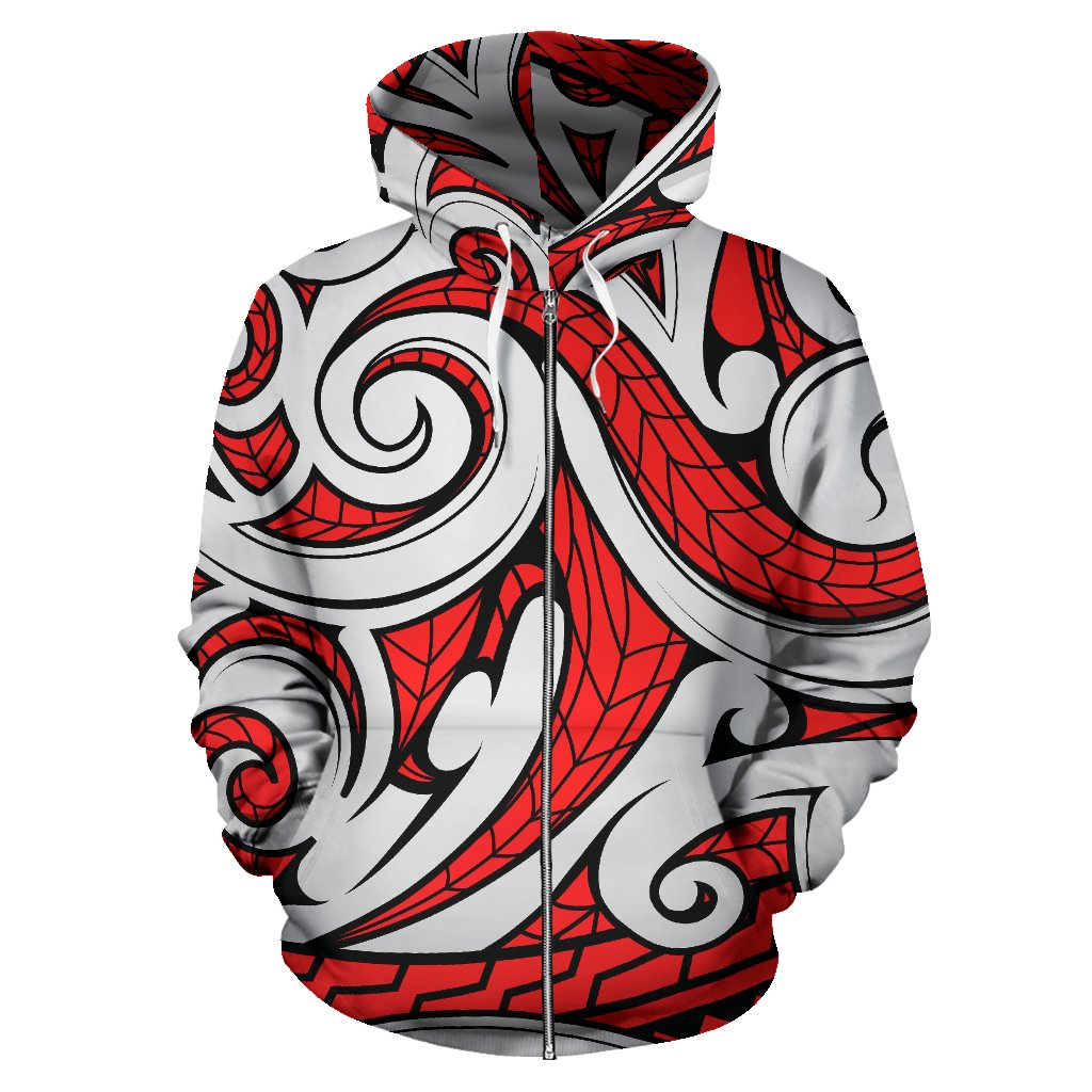 Maori Polynesian Themed Design Print Zip Up Hoodie