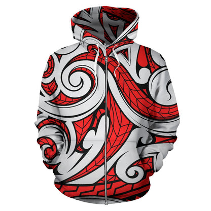 Maori Polynesian Themed Design Print Zip Up Hoodie