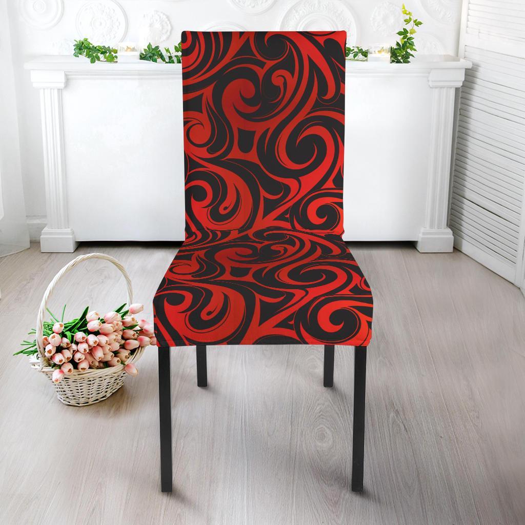 Maori Red Black Themed Design Dining Chair Slipcover-JTAMIGO.COM