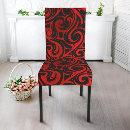 Maori Red Black Themed Design Dining Chair Slipcover-JTAMIGO.COM