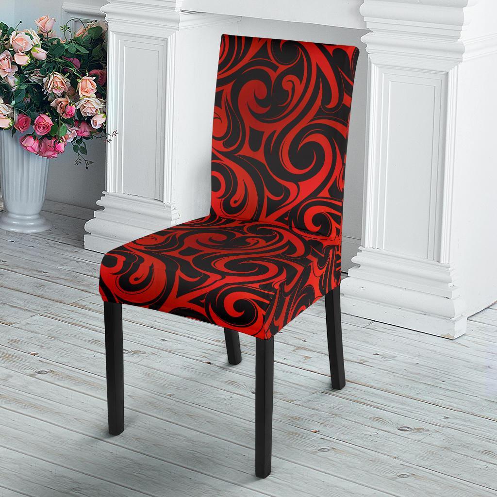 Maori Red Black Themed Design Dining Chair Slipcover-JTAMIGO.COM