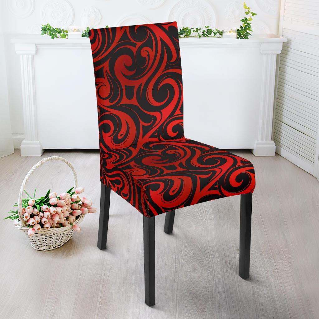 Maori Red Black Themed Design Dining Chair Slipcover-JTAMIGO.COM