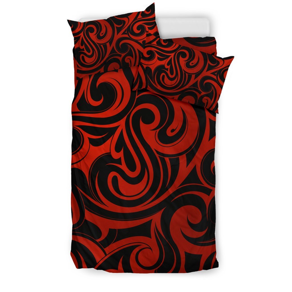 Maori Red Black Themed Design Duvet Cover Bedding Set