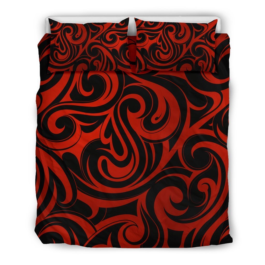 Maori Red Black Themed Design Duvet Cover Bedding Set