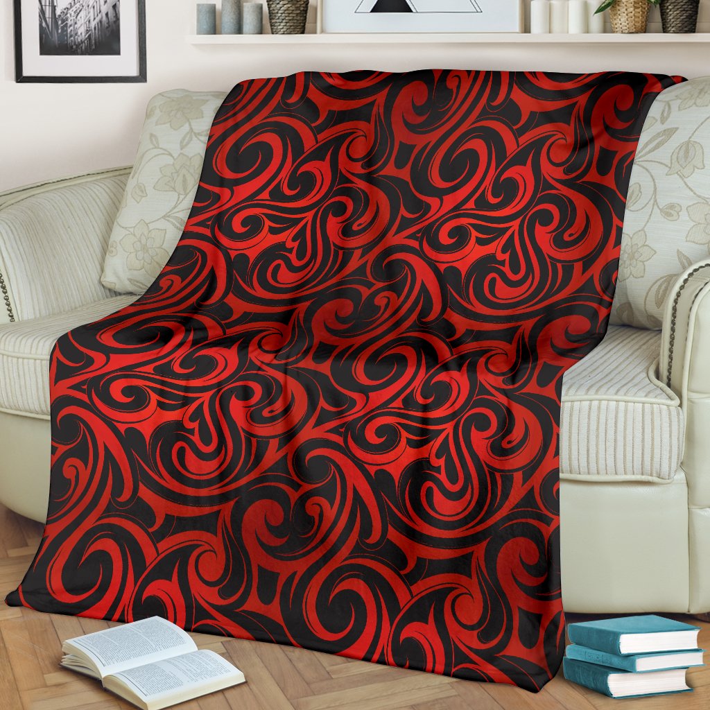 Maori Red Black Themed Design Fleece Blanket
