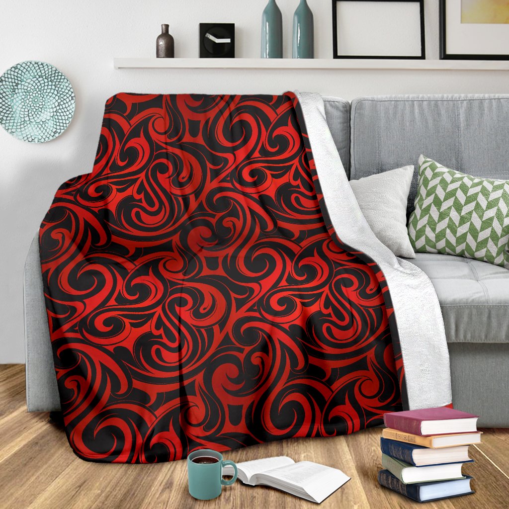 Maori Red Black Themed Design Fleece Blanket