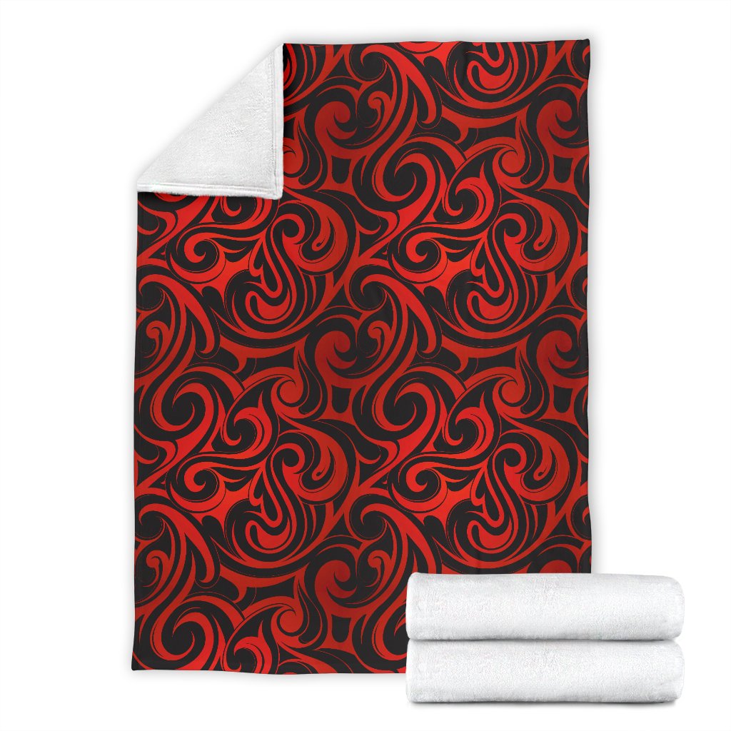 Maori Red Black Themed Design Fleece Blanket