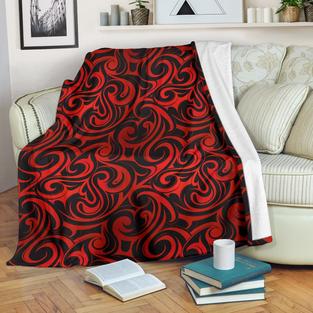 Maori Red Black Themed Design Fleece Blanket
