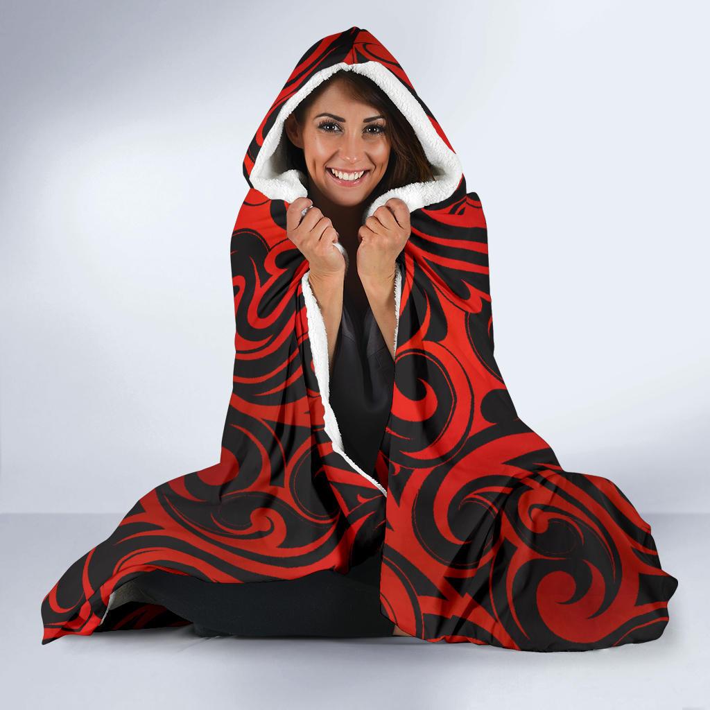 Maori Red Black Themed Design Hooded Blanket-JTAMIGO.COM