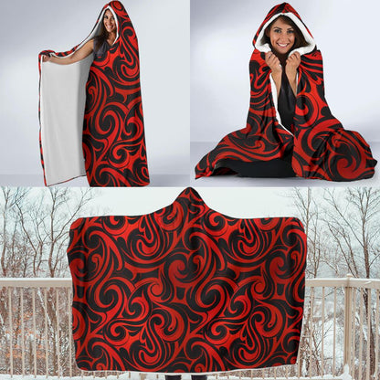 Maori Red Black Themed Design Hooded Blanket-JTAMIGO.COM