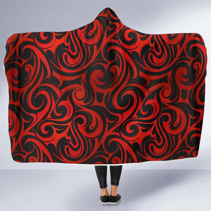 Maori Red Black Themed Design Hooded Blanket-JTAMIGO.COM