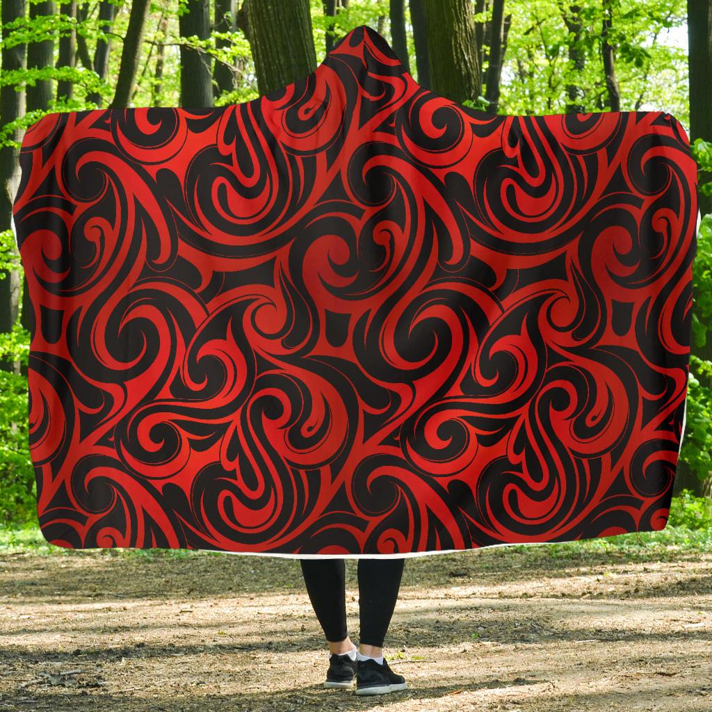 Maori Red Black Themed Design Hooded Blanket-JTAMIGO.COM