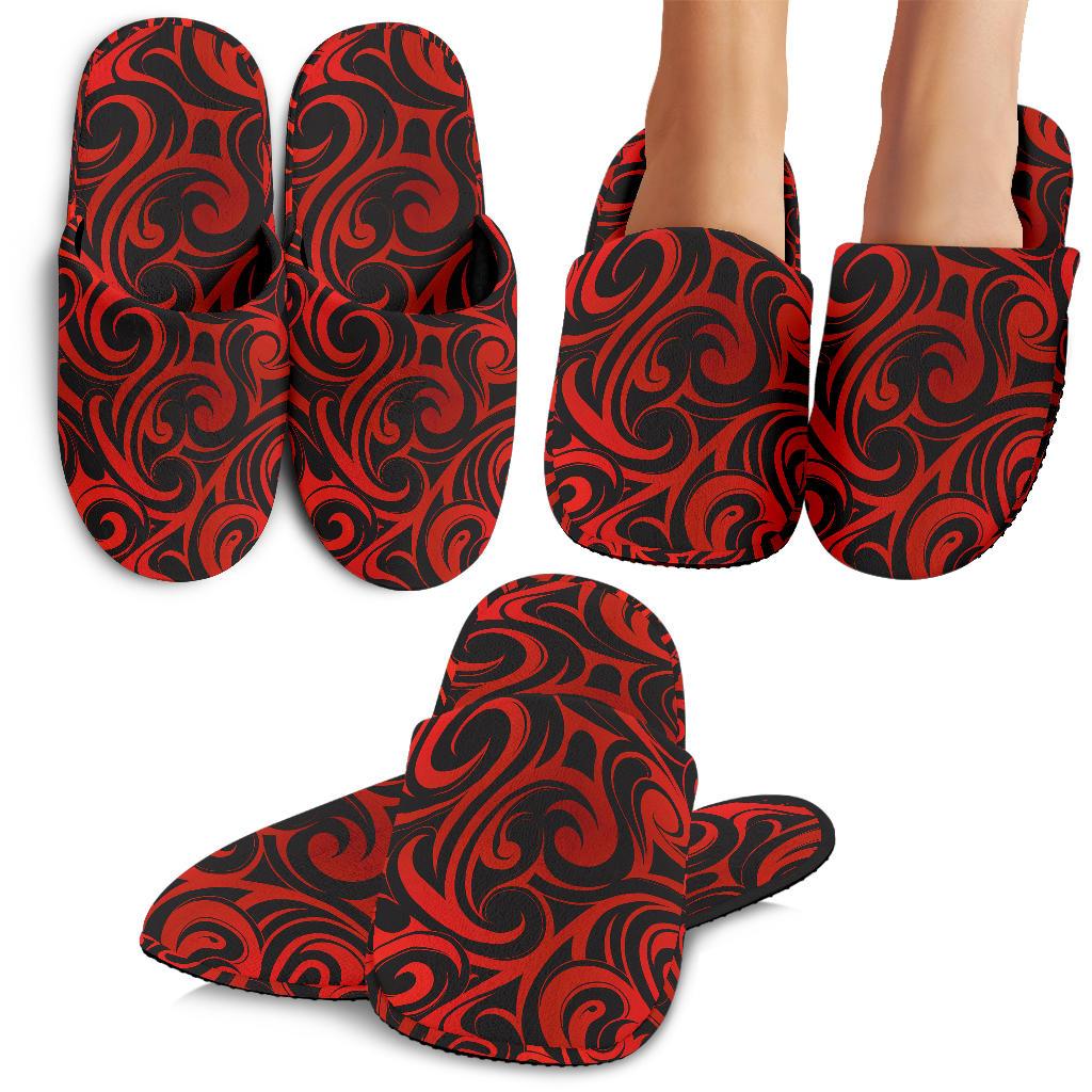 Maori Red Black Themed Design House Slippers