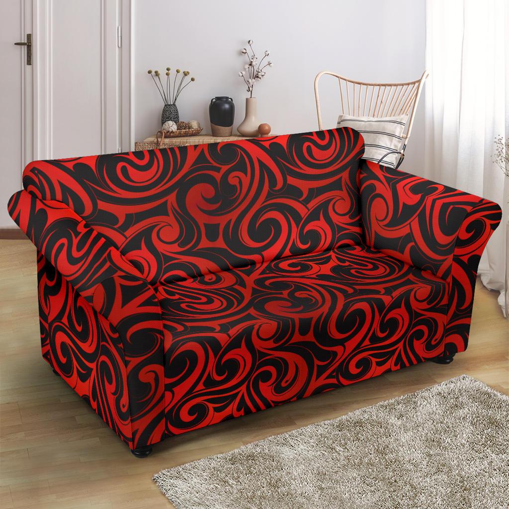 Maori Red Black Themed Design Loveseat Slipcover-JTAMIGO.COM