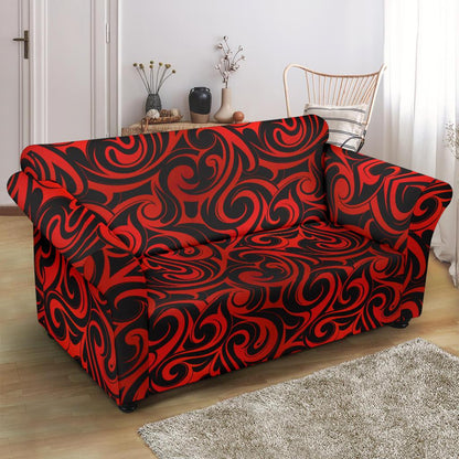 Maori Red Black Themed Design Loveseat Slipcover-JTAMIGO.COM
