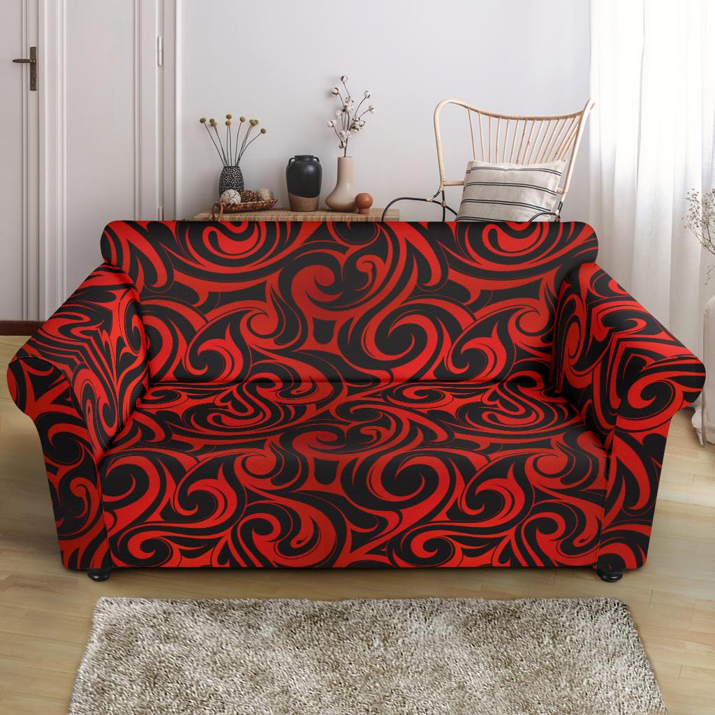 Maori Red Black Themed Design Loveseat Slipcover-JTAMIGO.COM