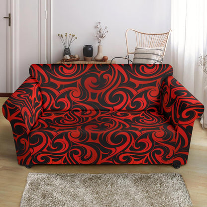 Maori Red Black Themed Design Loveseat Slipcover-JTAMIGO.COM