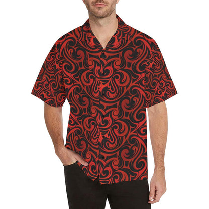 Maori Red Black Themed Design Men Aloha Hawaiian Shirt