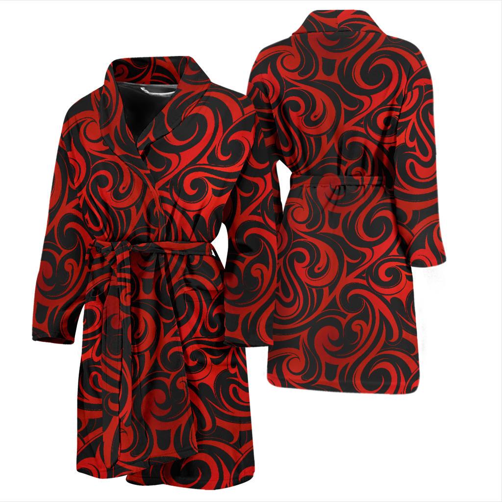Maori Red Black Themed Design Men Bath Robe-JTAMIGO.COM
