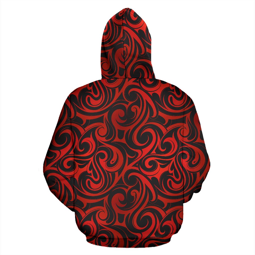 Maori Red Black Themed Design Pullover Hoodie