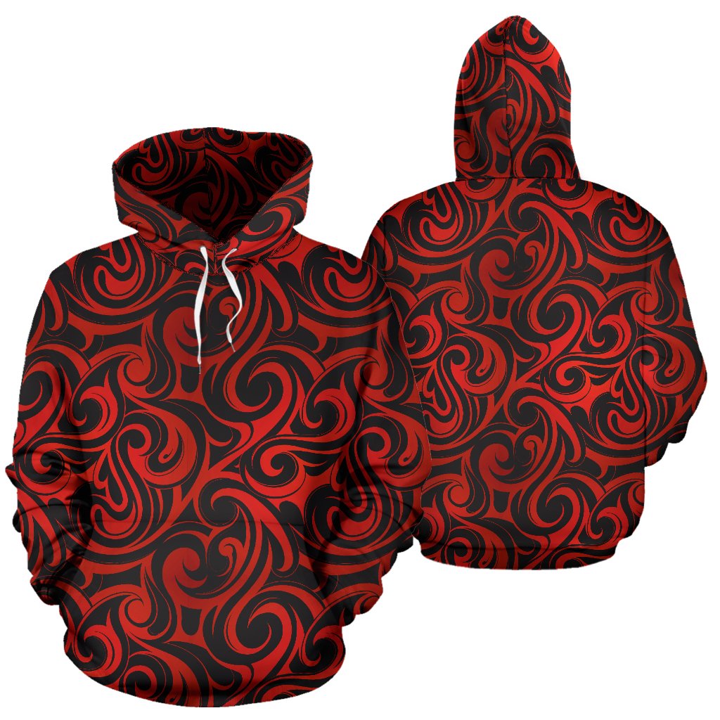 Maori Red Black Themed Design Pullover Hoodie