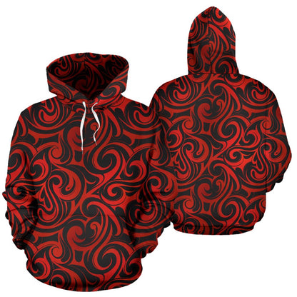 Maori Red Black Themed Design Pullover Hoodie