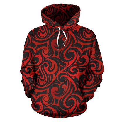 Maori Red Black Themed Design Pullover Hoodie