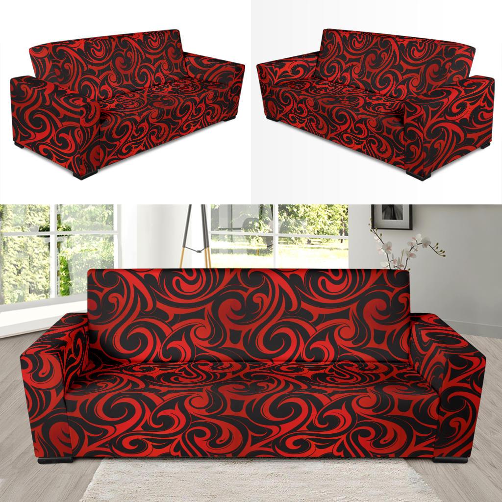 Maori Red Black Themed Design Sofa Slipcover-JTAMIGO.COM